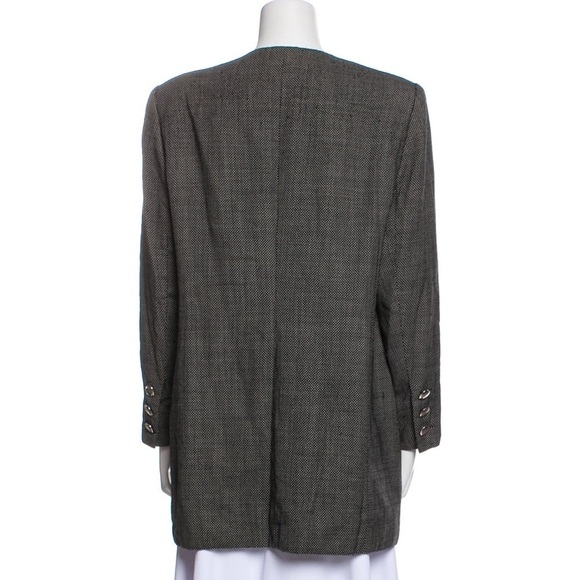 AKRIS Gray Wool Houndstooth Trench Coat Blazer 14/46 - Picture 2 of 12